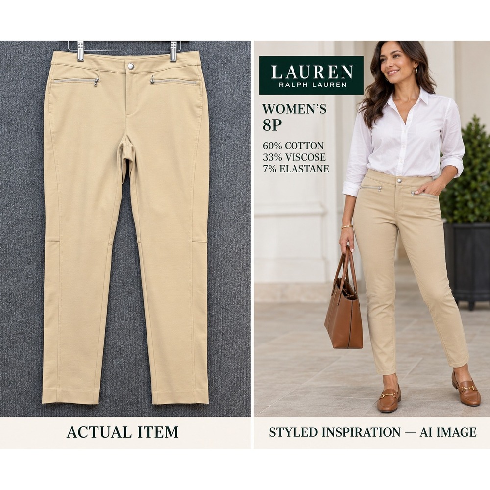 Lauren Ralph Lauren Slim Trousers Womens Petite 8P Tan Stretch Career Preppy EX